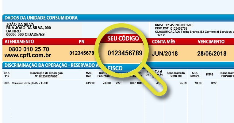 Onde encontrar meu código CPFL